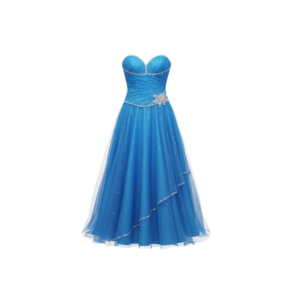 Unbranded Strapless Ball Gown Women Size M Blue Tulle Rhinestone Corset Back